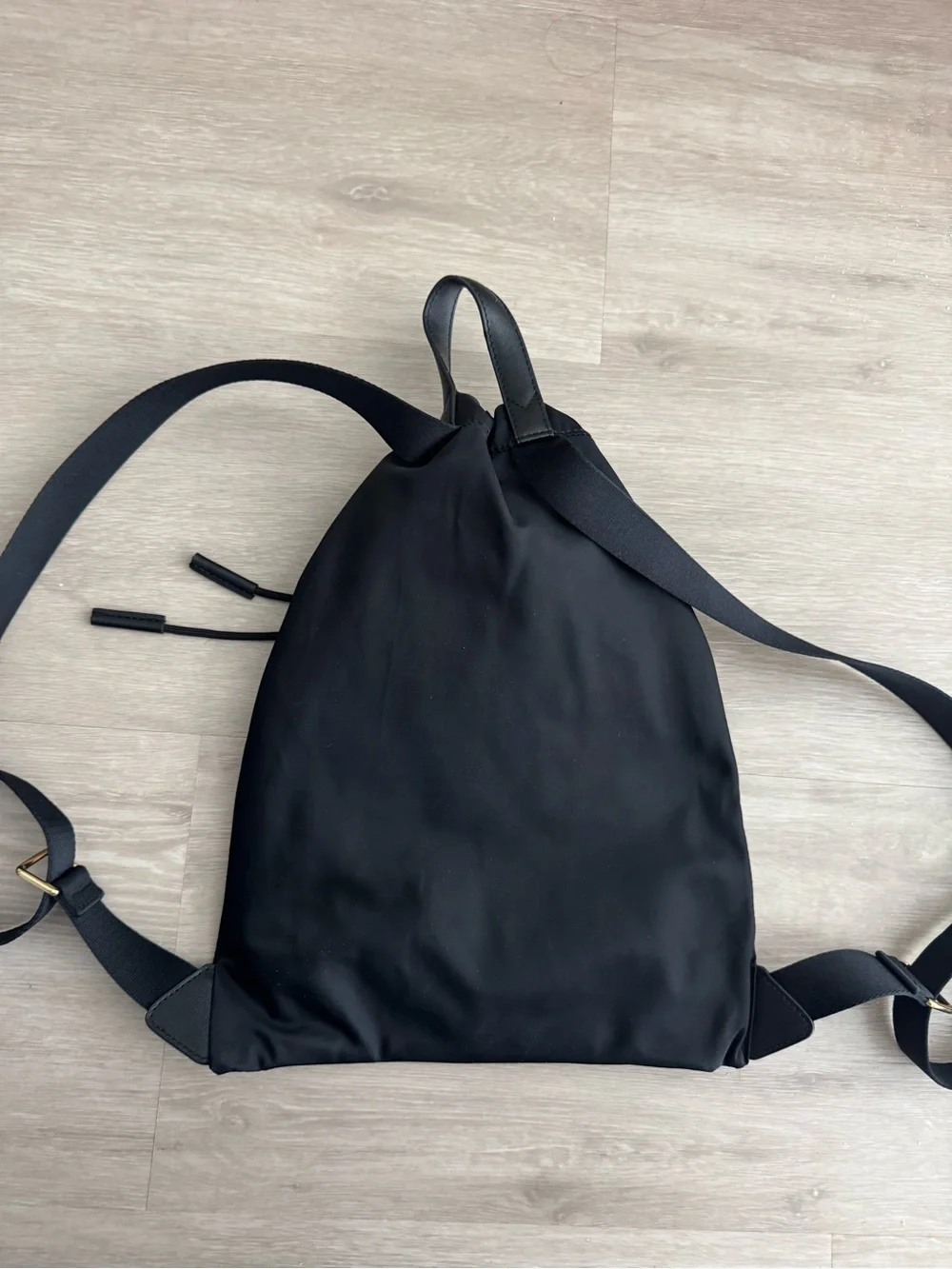 Like New Marc Jacobs Black Nylon Drawstring Backpack with Gold Hardware